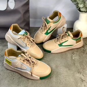 21168 Sneakers Wanita Sporty Bahan Kulit Warna Pastel dengan Tumit Tinggi - Bisa COD (With Box)