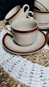 Cangkir set coklat | gelas kopi keramik isi 6 cangkir dan 6 tatakan