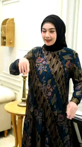 Jarik Maxy By Valent Gamis Batik Modern Muslimah Terbaru Bahan Calvin Jeans Jumbo Lengan Panjang