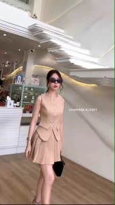 เสื้อกั๊กสีน้ำตาล 80040-2 📚 CHARISSA กระโปรงจีบรอบ 100% สวย
