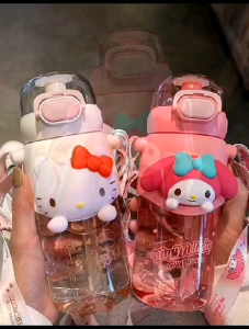 600ml - Hello Kitty / Sanrio Water Bottle - Girls Cute Tritan Plastic Bottle New High-Looking Student Portable Straw  Bottle