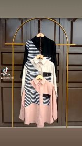Kemeja Selina Linen Rami Mix Salur: Desain Klasik & Elegan