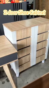 EGO Rak Kasut Almari Kasut Kabinet Kasut 2 Pintu Shoe Cabinet 2 Door Solid Board Shoe Rack White + Hana Oak Color Multi Function Cabinet Pelbagai Fungsi Kabinet White
