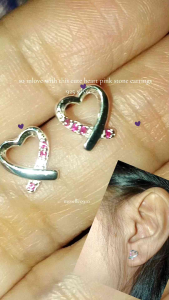 Silver 925 cute heart pink stone stud earrings