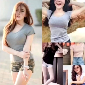 เสื้อคอกลมแขนสั้น เต็มตัว (ผ้าคอตตอน) เสื้อยืดคอกลมแขนสั้น แฟชั่นสาวๆสไลต์สาวเกาหลี