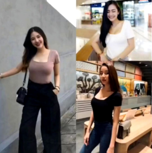 เสื้อคอเหลี่ยมแขนสั้น เต็มตัว (ชุด 2) - เสื้อยืด คอเหลี่ยม เสื้อนมโต แขนสั้นครอปลูกช้า ผ้าเรย่อน