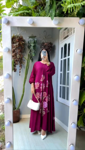 Gamis Cap Encim Premium Rayon AJL Reslelting Depan Busui Friendly / Gamis Jumbo Batik Cap Encim Soft Warna Rayon AJL Ory Adem Halus Kemel-kemel Tidak Nerawang / Long Dress Encim Batik Premium Elegan Anggun Kekinian