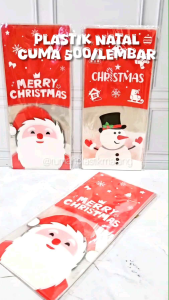 plastik opp natal 27.5 x 12.5cm bingkisan snack merry christmas santa claus snowman salju hari raya merah wadah jajan kue souvenir hampers sekolah minggu anak acara pesta desember