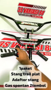 Paketan stang trail monster plat hitam+adaftor stang+gas spontan daytona 2tombol besi import