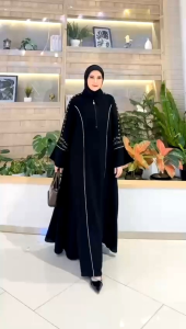 Gamis Premium Meisa Original | Dress Muslimah Bordir & Payet Mewah | Zipper Depan LD 110–114 PB 138–140