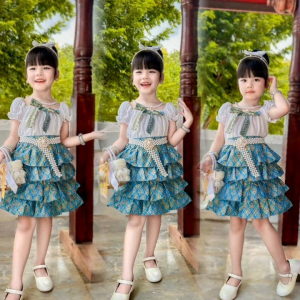 ชุดเซทลายไทยเสื้อตุ๊กตา +กระโปรง 4 ชั้น น่าร๊าก แถมคาดผมเข้าเซท (ไม่รวมเครื่องประดับ)