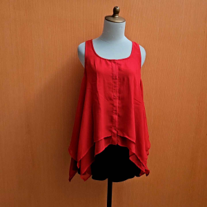 atasan wanita merah L cewek blouse kutung santai cute