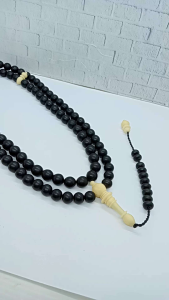 Tasbih Kayu Galih Kelor Hitam Kombinasi Tulang D77