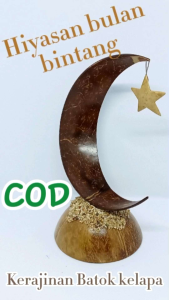 Hiyasan ruang tamu aestetik Batok kelapa motif Bulan bintang Hiyasan meja kantor hiyasan lemari kaca