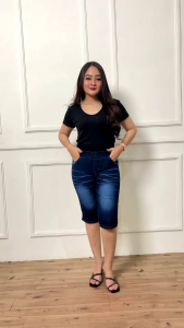 Celana jeans pendek wanita 7 8 Stretch Melar Celana Pendek Wanita Pinggang Full Karet Terbaru Kekinian