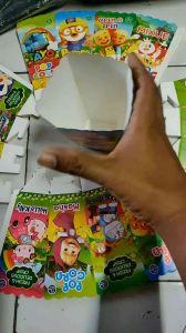 Wadah popcorn/kotak popcorn/kertas popcorn 12x6 bahan ivory bergambar isi 100 lembar