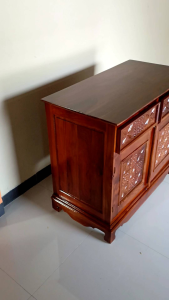 bufet tv jati minimalis 1 meter 2 pintu + 2 laci finishing warna siap pakai