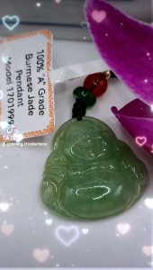 🌹"A" Grade "Fugong 佛公" Fortune Smiling Buhda Bean Green Colour Burmese Jade Pendant  🌹100% brand new "A" grade Burmese jade lucky "Fugong 佛公" 糯冰种水 fortune smiling Buhda pendant beautiful bean green base hand crafted natural jade stone appearance