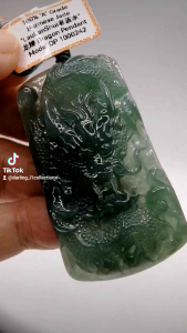 💘100%Brand New Set "A" grade Burmese jade dragon pendant unique and lovely "LauLanShui 老蓝水" jadeite very high translucency icy grade lustrous surface extra large size highly skillful grandmaster toothpick skill handcrafted rarely available collectable