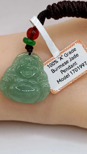 🌹"A" Grade "Fugong 佛公" Fortune Smiling Buhda Bean Green Colour Burmese Jade Pendant  🌹100% brand new "A" grade Burmese jade lucky "Fugong 佛公" 糯冰种水 fortune smiling Buhda pendant beautiful bean green base hand crafted natural jade stone appearance