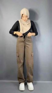 Celana Jeans Cargo Highwaist wanita - Celana Cargo Highwaist terbaru - Jeans Kulot Cargo Highwaist Loose