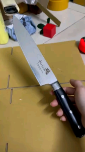 Dao thái thực phẩm cán gỗ mun vân damacus sáng đẹp