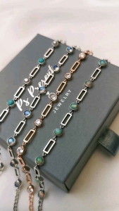 Opal Moonstone Turquoise Pearl Jene Minimal Bracelet สร้อยข้อมือโอปอล มูนสโตน ตัวเรือนเงินแท้ 925