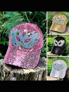 Kids 5-12 Years Old Girl Sequins Baseball Cap With Rhinestone Mask Design Adjustable Quality HS-163