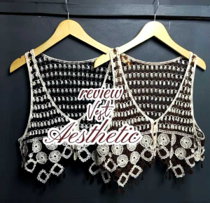 ROMPI VEST RAJUT COKLAT KOREA STYLE BUNGA2 VINTAGE