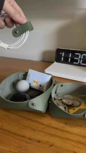 WG DropZone 6pc Desk Organizer Set: 2x Valet Tray Catchall & 4x Cable Wraps - Vegan Leather Storage Box for EDC Keys Coins Wallet - Aesthetic Home Office Table Accessories Made in PH