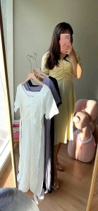 ●ECLAIRE● 043 Dress Midi Lengan Pendek Shortsleeves Kerut Motif Polos Basic Dasar Korea Kasual Casual Pesta Kondangan Import 9915