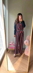 ●ECLAIRE● 043 Jumpsuit 2in1 (Jumpsuit dan Blouse Kem) Motif Stripe Salur Garis-garis Kasual Casual Korea Import 9918