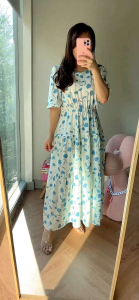 ●ECLAIRE● 043 Dress Midi Lengan Pendek Shortsleeves Tiered Susun Motif Floral Flower Bunga Korea Kasual Casual Pesta Kondangan Import 9912