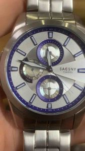 Đồng hồ nam hiệu SAC$NY YSACCS QUARTZ full 6 kim 1 cốt  hai lịch kim 24h size 42mm full thép đúc dây ngắn 165cm khóa zin đáy xoáy chống nước 10BAR