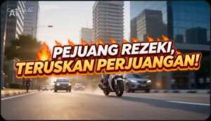 Pejuang Rezeki Rider Grab sticker cartoon delivery person green helmet motorcycle