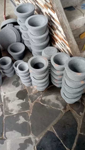 Cobek bubut 26cm 1set bahan batu asli