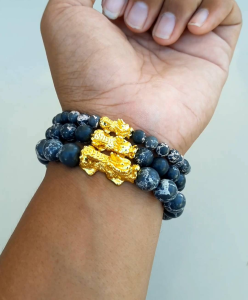 Gelang Manik Manik Pirus Hitam Bracellet Pixiu Emas