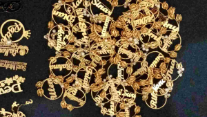 Bros nama lapis emas model bunga tulip bundar