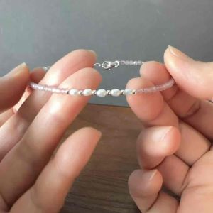 [Studs & Such] 925 Silver Bracelet Beaded With Natural Mini Strawberry Quartz & Oval Freshwater Pearls