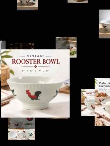 5”- 8” Vintage Rooster Ceramic Soup Bowl Retro Chicken Design Noodle Bowl Microwave Safe | Mangkuk Sup Mangkuk Mee Seramik Corak Ayam 复古陶瓷公鸡汤碗面碗