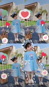 👧🏻ชุดเดรสเด็กผู้หญิงลายการ์ตูน👗 มีโบว์ผูกข้างระบาย🎀Sanrio🐰 ชินนามอน🧁<ชุดอย่างเดียวไม่รวมกระเป๋านะคะ‼️>