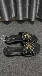 Sandal Teplek wanita tinggi 2 cm motif rantai kekinian bahan karet lentur dan ringan