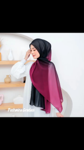 pashmina gradasi hijab ombre dua warna ceruti babydoll size 180x75