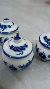 Hũ đựng gạo muối nước thờ cúng/Chóe sứ rồng xanh có nắp