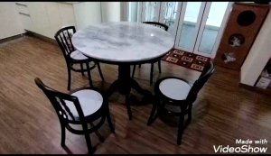 🎄Xmas Sale🎁OldTown Kopitiam Chair & 3ft Round Genuine Limestone Marble Top Table. Free installation in Klang Valley.