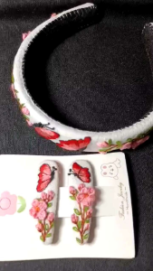 ชุดเซ๊ทกิ๊บและที่คาดผม งานปักมือ ผ้าลินิน