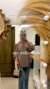 kemeja zahra tali belakang /kemeja polo linen premium