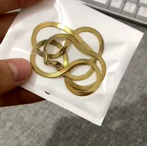 Kalung Titanium Gepeng Pipih Elegan Anti Karat Warna Emas/Putih - Bayar Di Tempat