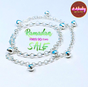 🌈AAbaby Galleries AA102 Original Baby Silver Anklet Bracelet 4 Love Bells (Rantai Kaki/Tangan/Gelang Bayi/Gelang Kanak)