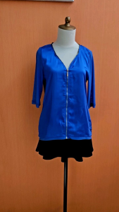 atasan wanita biru elektrik birel M cewek tile MEWAH blouse vneck cute